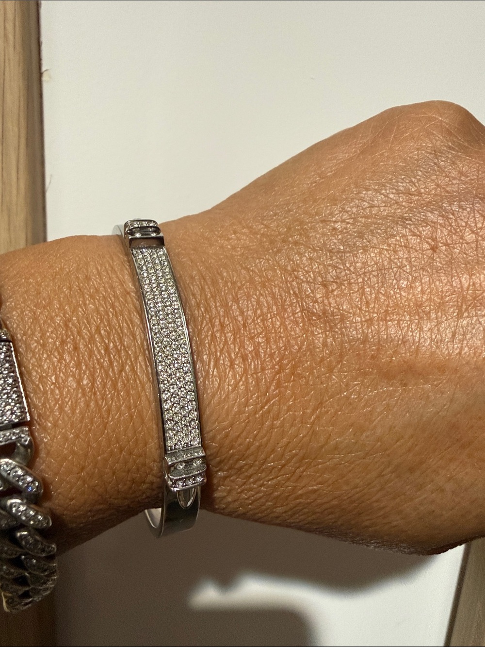 Silver Pavé Crystal Bangle Bracelet - Women's Jewelry